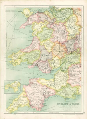1912 Original Colour Antique Map  - ENGLAND WALES WESTERN SECTION (63)