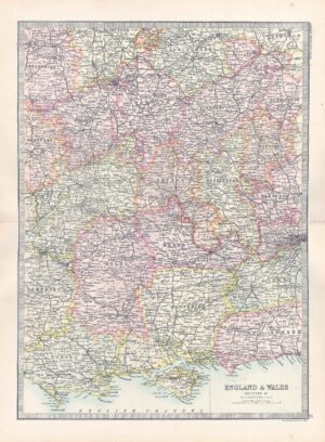 1912 Antique Map ENGLAND AND WALES MAPS English Channel (BWM4-14)