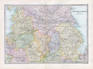 1912 Antique Map ENGLAND AND WALES MAPS Irish and North Sea (BWM4-12)