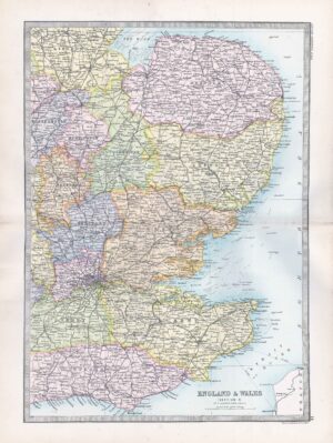 1912 Antique Map ENGLAND AND WALES MAPS Strait Dover (BWM4-13)
