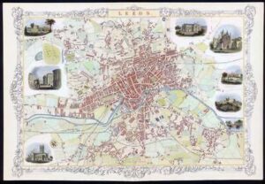 1851 RARE LARGE ORIGINAL ANTIQUE City Map of "LEEDS" Yorkshire Tallis & Rapkin