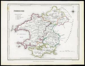 1845 WALES Original Antique Map of PEMBROKE by Lewis & Co