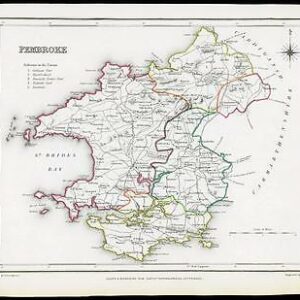 1845 WALES Original Antique Map of PEMBROKE by Lewis & Co