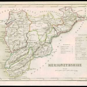 1855 - Original antique map of "MERIONETHSHIRE" Wales by JOSHUA ARCHER (28)