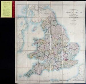 1889 Stanford's Folding PORTABLE MAP OF ENGLAND & WALES Railways (FM113)