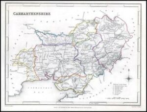 1840 Original Antique Map of CARMARTHENSHIRE Wales by Lewis (LSM47)