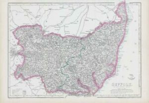 1863 Large Antique Map SUFFOLK by Edward Weller (DA106)