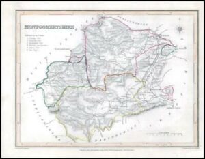 1840 Original Antique Map of MONTGOMERYSHIRE Wales by Lewis (LSM48)