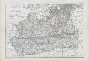1863 Large Antique Map SURREY by Edward Weller (DA107)