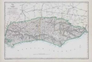1863 Large Antique Map SUSSEX by Edward Weller (DA108)