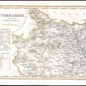 c1845 Antique Map of YORKSHIRE Part of NORTH RIDING by J Archer (LSM32)