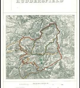 1868 West Yorkshire Boundary Commission Ordnance MAP PLAN of HUDDERSFIELD (BC78)