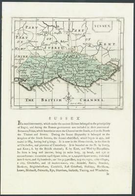 c1787 Original Antique map by J SELLER  "SUSSEX" with original hand colour (007)