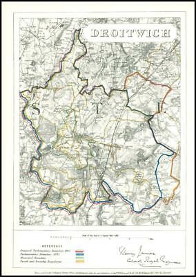 1868 Worcestershire Boundary Commission Ordnance MAP PLAN of DROITWICH (BC53)
