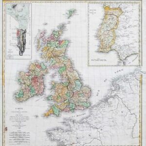 1808 Rare Map of BRITISH ISLES Gibraltar & Portugal by VICQ Napoleonic (LM10)