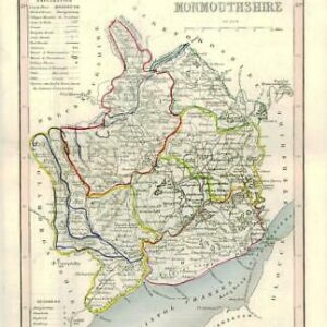1860 Joshua Archer map of MONMOUTHSHIRE Wales with outline colour (AM3/10)
