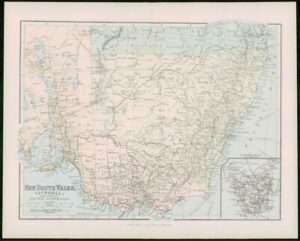 1903 Original Antique Colour Map - AUSTRALIA NEW SOUTH WALES VICTORIA (34)