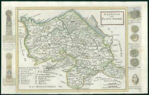 1733 - Rare Antique Map DENBIGHSHIRE & FLINTSHIRE by Herman Moll Wales (27)