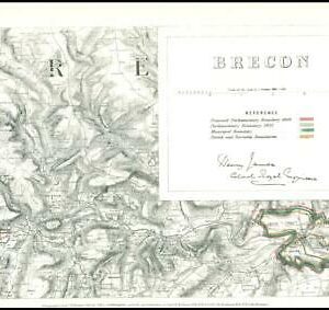 1868 Powys Wales Boundary Commission Ordnance MAP PLAN of BRECON (BC198)