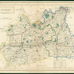 c1820 - Original Antique Map SURREY Chapman Hall outline hand colour (CP9-M)