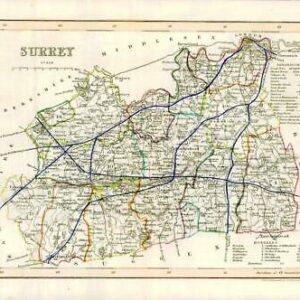 1860 Joshua Archer map of SURREY England with original outline colour (AM3/46)