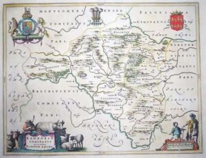 c1648 - WALES Original Antique large Map of RADNORSHIRE RADNOR by BLAEU