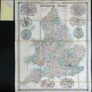 Large Folding Antique BACON'S POPULAR MAP OF ENGLAND & WALES Weller (FM2)
