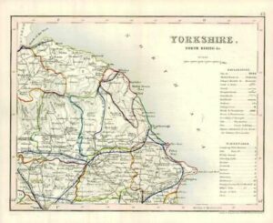 1860 Joshua Archer map of YORKSHIRE North Riding England with outline (AM3/52)