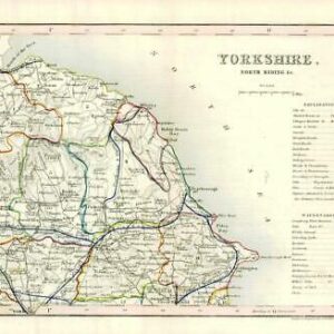 1860 Joshua Archer map of YORKSHIRE North Riding England with outline (AM3/52)