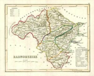 1860 Joshua Archer map of RADNORSHIRE Wales with outline colour (AM3/13)