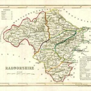 1860 Joshua Archer map of RADNORSHIRE Wales with outline colour (AM3/13)