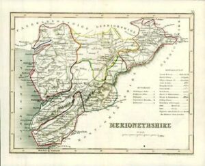 1860 Joshua Archer map of MERIONETHSHIRE Wales with outline colour (AM3/9)