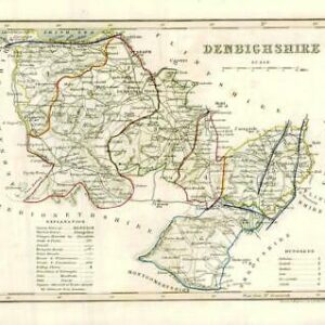 1860 Joshua Archer map of DENBIGHSHIRE Wales with outline colour (AM3/6)