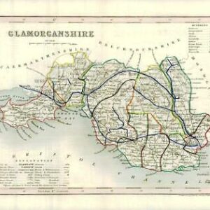 1860 Joshua Archer map of GLAMORGANSHIRE Wales with outline colour (AM3/8)