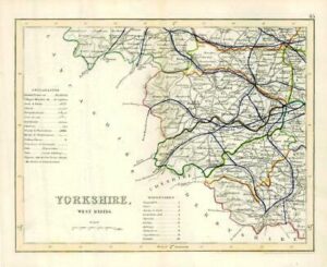 1860 Joshua Archer map of YORKSHIRE West Riding England with outline (AM3/54)