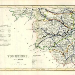 1860 Joshua Archer map of YORKSHIRE West Riding England with outline (AM3/54)