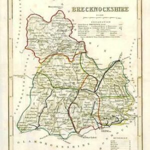 1860 Joshua Archer map of BRECKNOCKSHIRE Wales with outline colour (AM3/2)