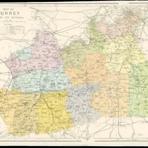 c1880 Original Antique Map of SURREY Showing the Hundreds by Virtue & Co