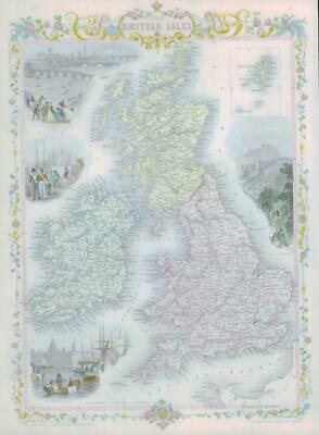 1850 - RARE Antique Map of "THE BRITISH ISLES" by TALLIS FULL COLOUR (67)