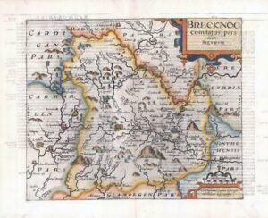 1607 - RARE 1st Edition Antique Map WALES BRECKNOCKSHIRE by Saxton Kip/Hole