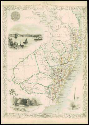 1851 Original Illustrated Antique Map Tallis NEW SOUTH WALES Australia (DW151)
