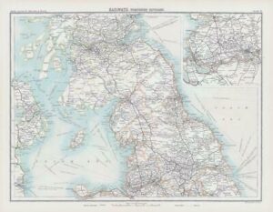 c1885 Large Map ENGLAND WALES RAILWAYS NORTHERN DIVISION Bartholomew (RA5)