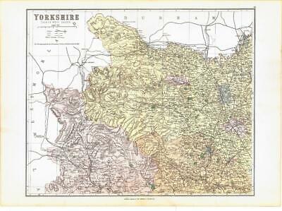 1885 Large Map of the County of YORKSHIRE (North West Sheet) by Weller (PCM40)