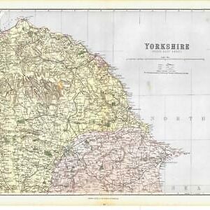 1885 Large Map of the County of YORKSHIRE (North East Sheet) by Weller (PCM41)