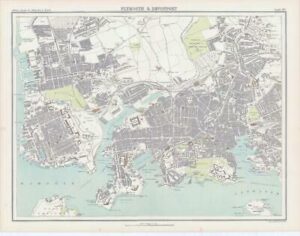 c1885 Large Map ENGLAND - PLYMOUTH & DEVONPORT Bartholomew (RA66)
