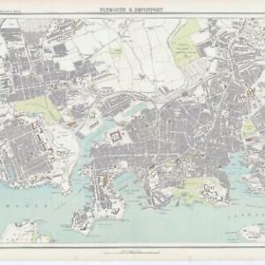 c1885 Large Map ENGLAND - PLYMOUTH & DEVONPORT Bartholomew (RA66)