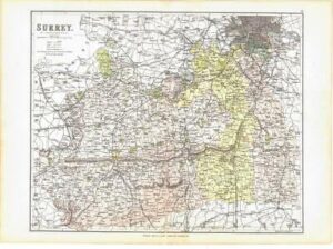 1885 Large Map of the County of SURREY by Weller (PCM34)