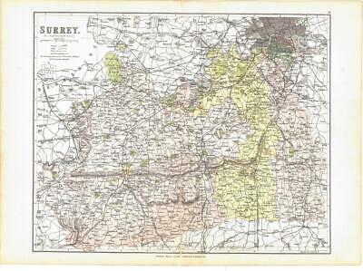 1885 Large Map of the County of SURREY by Weller (PCM34)