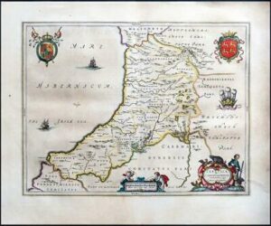 1659 CARDIGANSHIRE Ceretica sive CARDIGANENSIS Wales Map by Blaeu Spanish (EB)