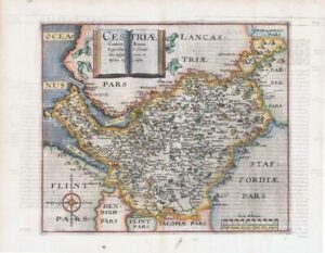 1607 - RARE 1st Edition Original Antique Map CHESHIRE by Saxton Kip/Hole (S2)